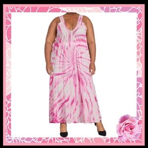 TYE DYE & MACRAME ☆ PINK & WHITE ☆ MAXI DRESS ☆ 2x ☆ NWT